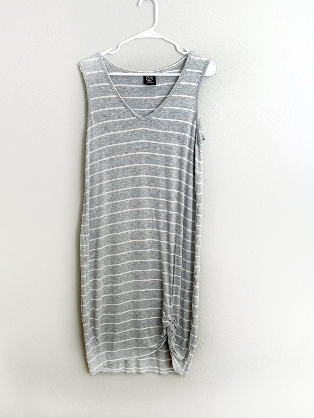 Bobeau Striped V-neck Summer sleeveless Midi Tie Front Detail Dress
